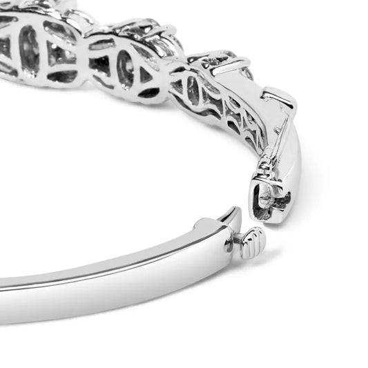 14k white gold 2 1/2 cttw diamond graduating floral cluster bangle bracelet (h i color si1 si2 clarity) fits wrists up to 7.25’’
