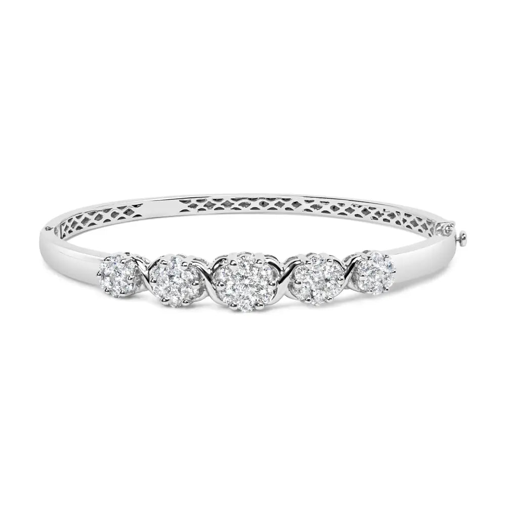 14k white gold 2 1/2 cttw diamond floral cluster bangle bracelet bijoux-nyc direct