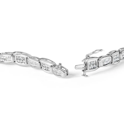 14k white gold 2 1/2 cttw round brilliant & baguette cut diamond 7’’ alternating flared links tennis bracelet (h i color si1 si2