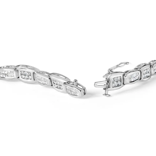 14k white gold 2 1/2 cttw round brilliant & baguette cut diamond 7’’ alternating flared links tennis bracelet (h i color si1 si2