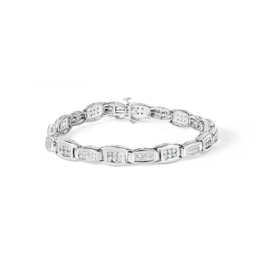 14k white gold 2 1/2 cttw round brilliant & baguette cut diamond 7’’ alternating flared links tennis bracelet (h i color si1 si2