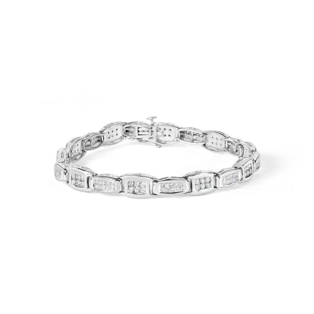 14k white gold 2.50ctw round and baguette diamond flared tennis bracelet bijoux-nyc direct