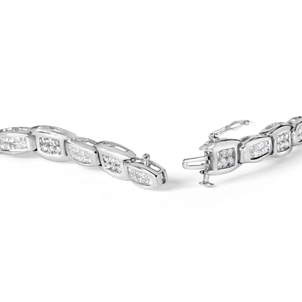 14k white gold 2.50ctw round and baguette diamond flared tennis bracelet bijoux-nyc direct