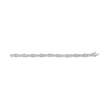14k white gold 2 1/2 cttw round brilliant & baguette cut diamond 7’’ alternating flared links tennis bracelet (h i color si1 si2