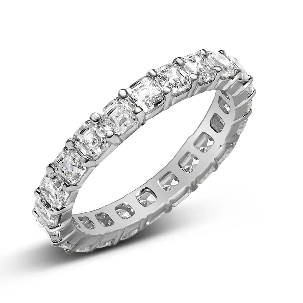 14K White Gold 2 1/3 Cttw Asscher Cut Lab Grown Diamond Eternity Band Ring (E-F Color, VS1-VS2 Clarity) - Ring Size 5.5 - Bijoux-NYC Direct