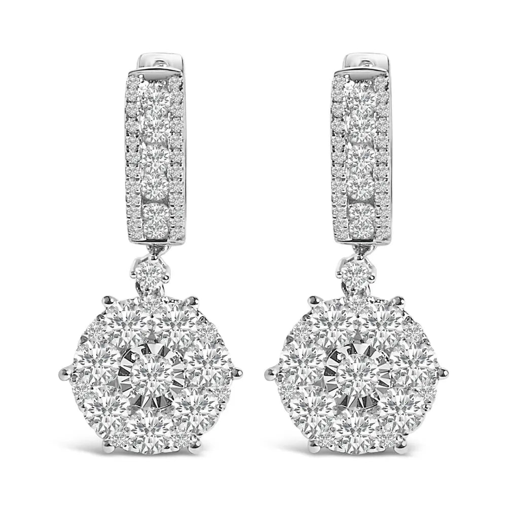 14K White Gold 2 1/3 Cttw Diamond Cluster Drop and Dangle Earrings (F-G Color, VS2-SI1 Clarity) - Bijoux-NYC Direct
