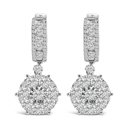 14K White Gold 2 1/3 Cttw Diamond Cluster Drop and Dangle Earrings (F-G Color, VS2-SI1 Clarity) - Bijoux-NYC Direct