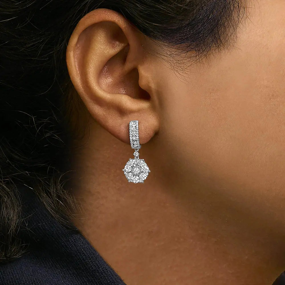 14K White Gold 2 1/3 Cttw Diamond Cluster Drop and Dangle Earrings (F-G Color, VS2-SI1 Clarity) - Bijoux-NYC Direct