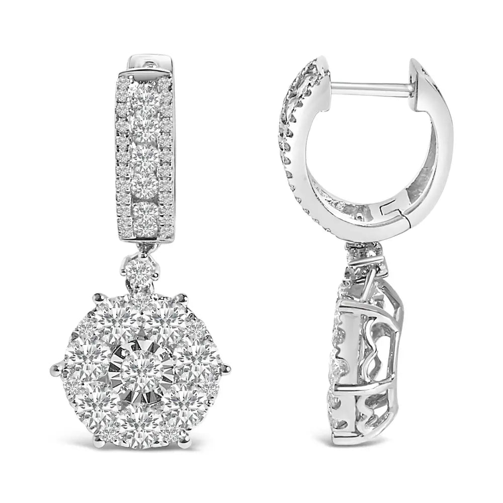 14K White Gold 2 1/3 Cttw Diamond Cluster Drop and Dangle Earrings (F-G Color, VS2-SI1 Clarity) - Bijoux-NYC Direct
