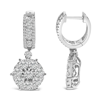 14K White Gold 2 1/3 Cttw Diamond Cluster Drop and Dangle Earrings (F-G Color, VS2-SI1 Clarity) - Bijoux-NYC Direct