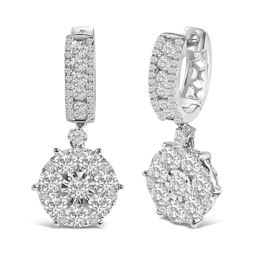 14K White Gold 2 1/3 Cttw Diamond Cluster Drop and Dangle Earrings (F-G Color, VS2-SI1 Clarity) - Bijoux-NYC Direct