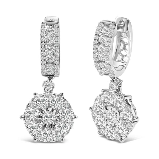 14K White Gold 2 1/3 Cttw Diamond Cluster Drop and Dangle Earrings (F-G Color, VS2-SI1 Clarity) - Bijoux-NYC Direct
