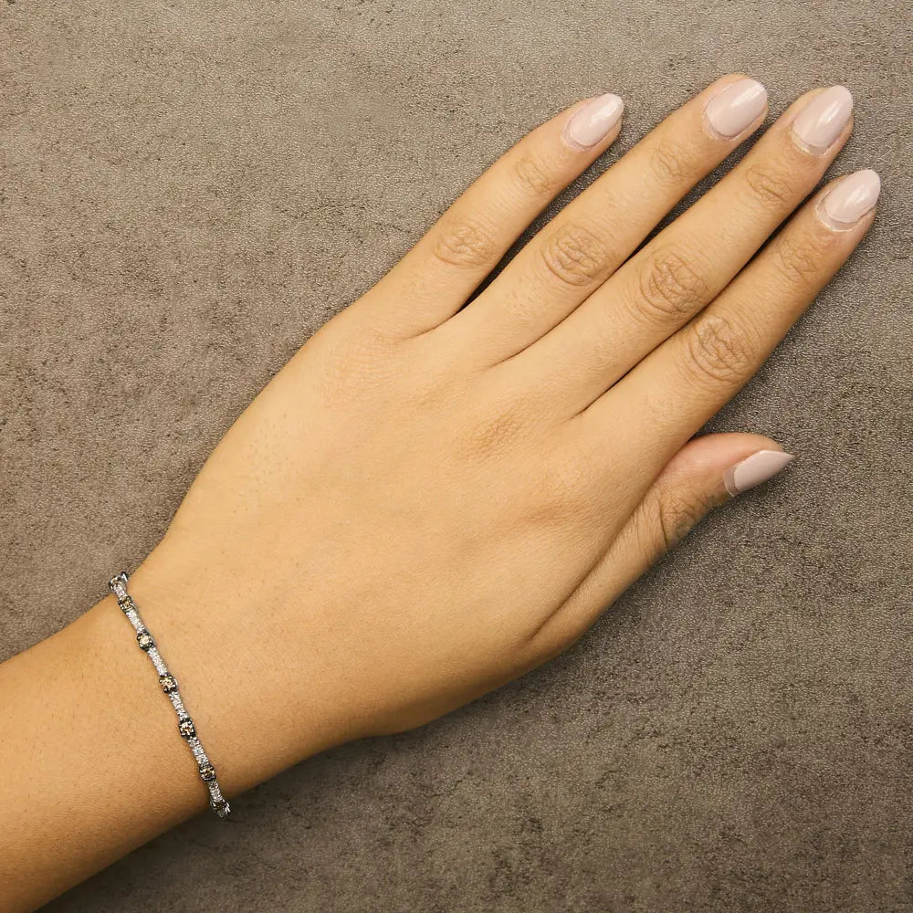 14k white gold 2 1/4 cttw champagne diamond bar link 7’’ bracelet (champagne color i1 i2 clarity) bracelets/bracelet/link