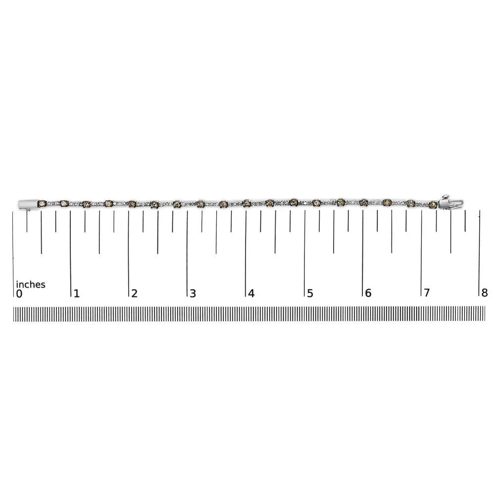 14k white gold 2 1/4 cttw champagne diamond bar link 7’’ bracelet (champagne color i1 i2 clarity) bracelets/bracelet/link