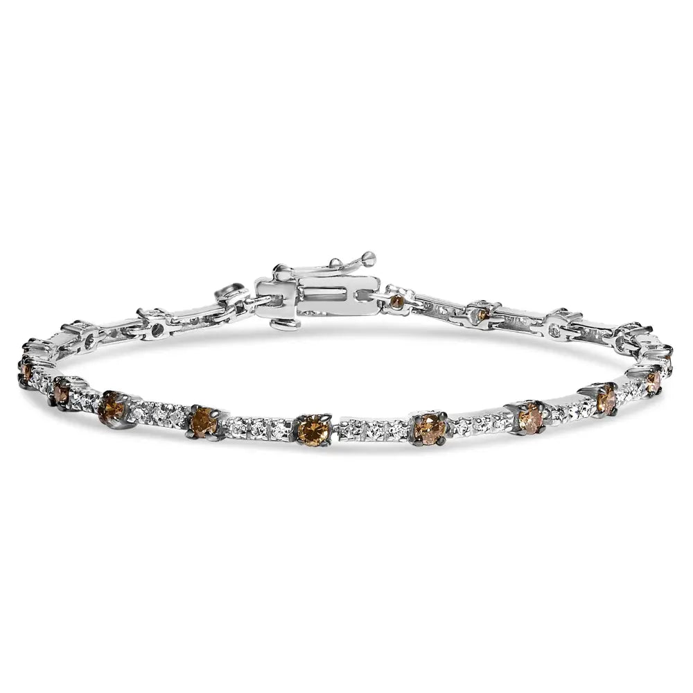 14k white gold 2 1/4 cttw champagne and white diamond bar link bracelet bijoux-nyc direct