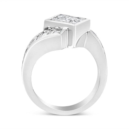 14K White Gold 2 1/5 Cttw Invisible-Set Princess and Channel-Set Baguette Diamond Bypass Kite-Set Ring (G-H Color, VS2-SI1 Clarity) - Bijoux-NYC Direct