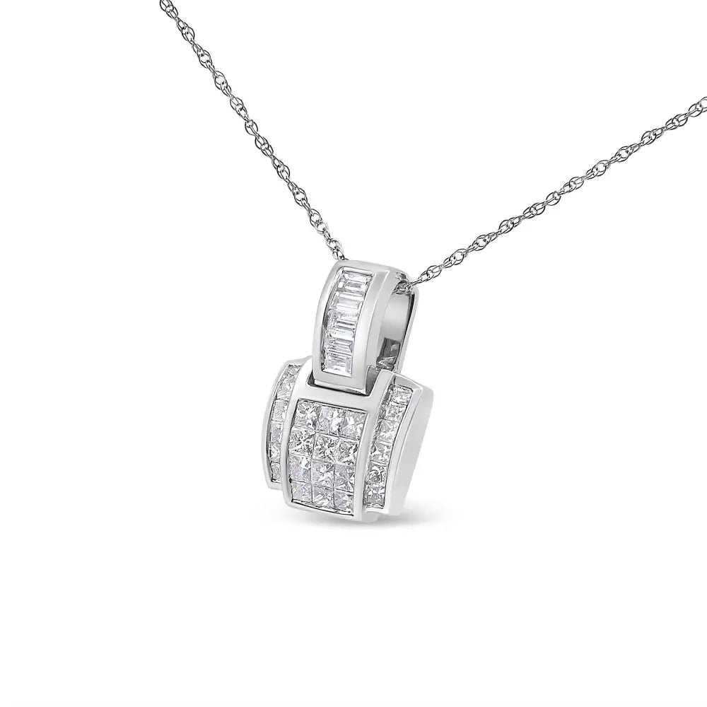 14k white gold 2 1/5 cttw princess cut composite diamond bale pendant bijoux-nyc direct
