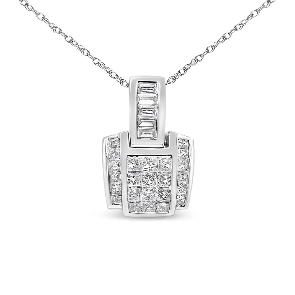 14k white gold 2 1/5 cttw princess cut composite diamond bale pendant bijoux-nyc direct