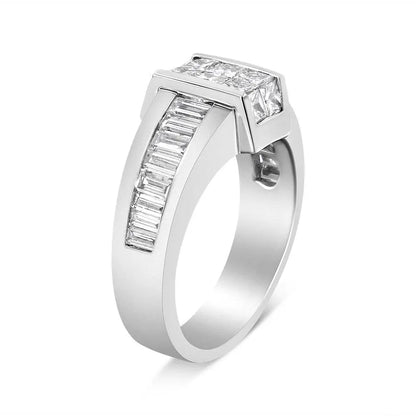 14K White Gold 2 3/4 Cttw Invisible-Set Princess and Channel-Set Baguette Diamond Step Up Cocktail Ring (G-H Color, SI1-SI2 Clarity) - Bijoux-NYC Direct