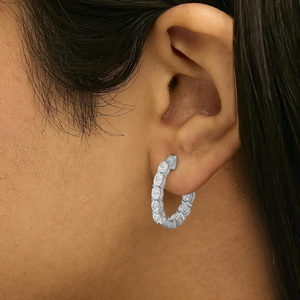 14k white gold 2 3/4 cttw oval lab grown diamond inside out hoop earrings bijoux-nyc direct