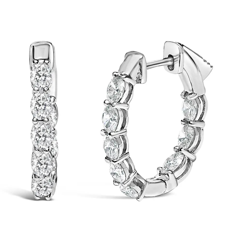14K White Gold 2 3/4 Cttw Oval Cut Lab Grown Diamond Inside Out Hoop Earrings - Bijoux-NYC Direct
