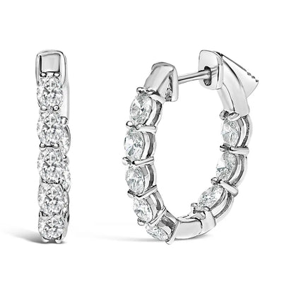 14K White Gold 2 3/4 Cttw Oval Cut Lab Grown Diamond Inside Out Hoop Earrings - Bijoux-NYC Direct