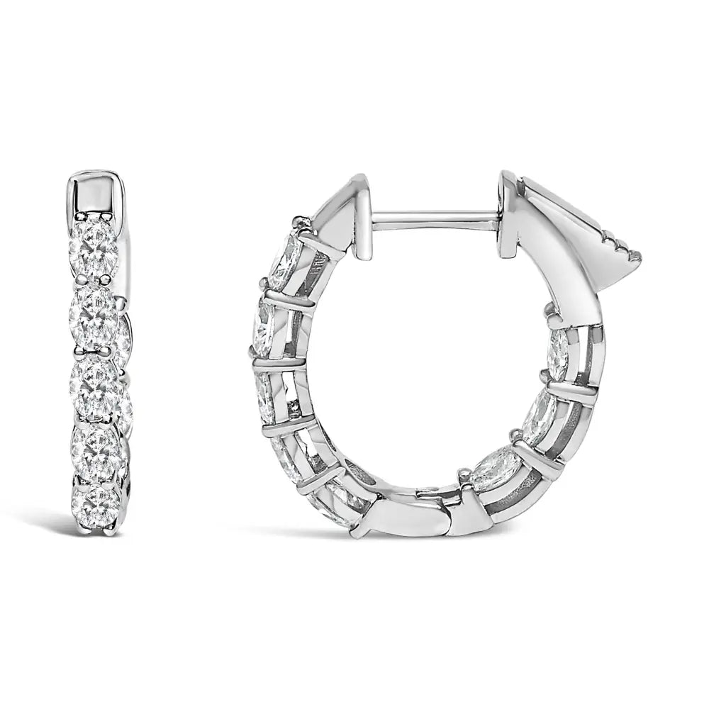 14k white gold 2 3/4 cttw oval lab grown diamond inside out hoop earrings bijoux-nyc direct
