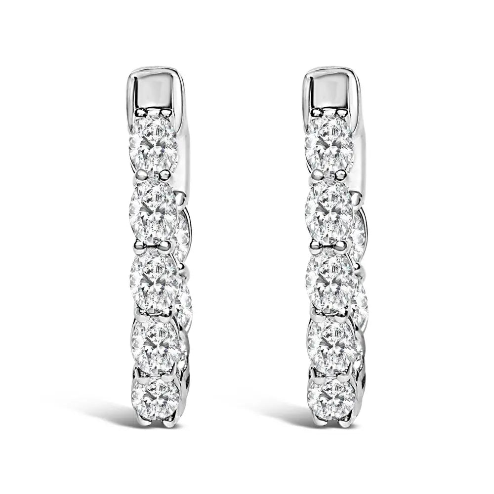 14K White Gold 2 3/4 Cttw Oval Cut Lab Grown Diamond Inside Out Hoop Earrings - Bijoux-NYC Direct