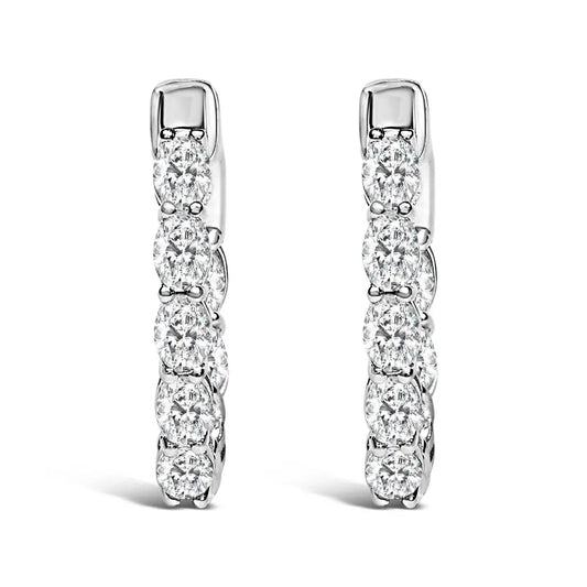 14K White Gold 2 3/4 Cttw Oval Cut Lab Grown Diamond Inside Out Hoop Earrings - Bijoux-NYC Direct