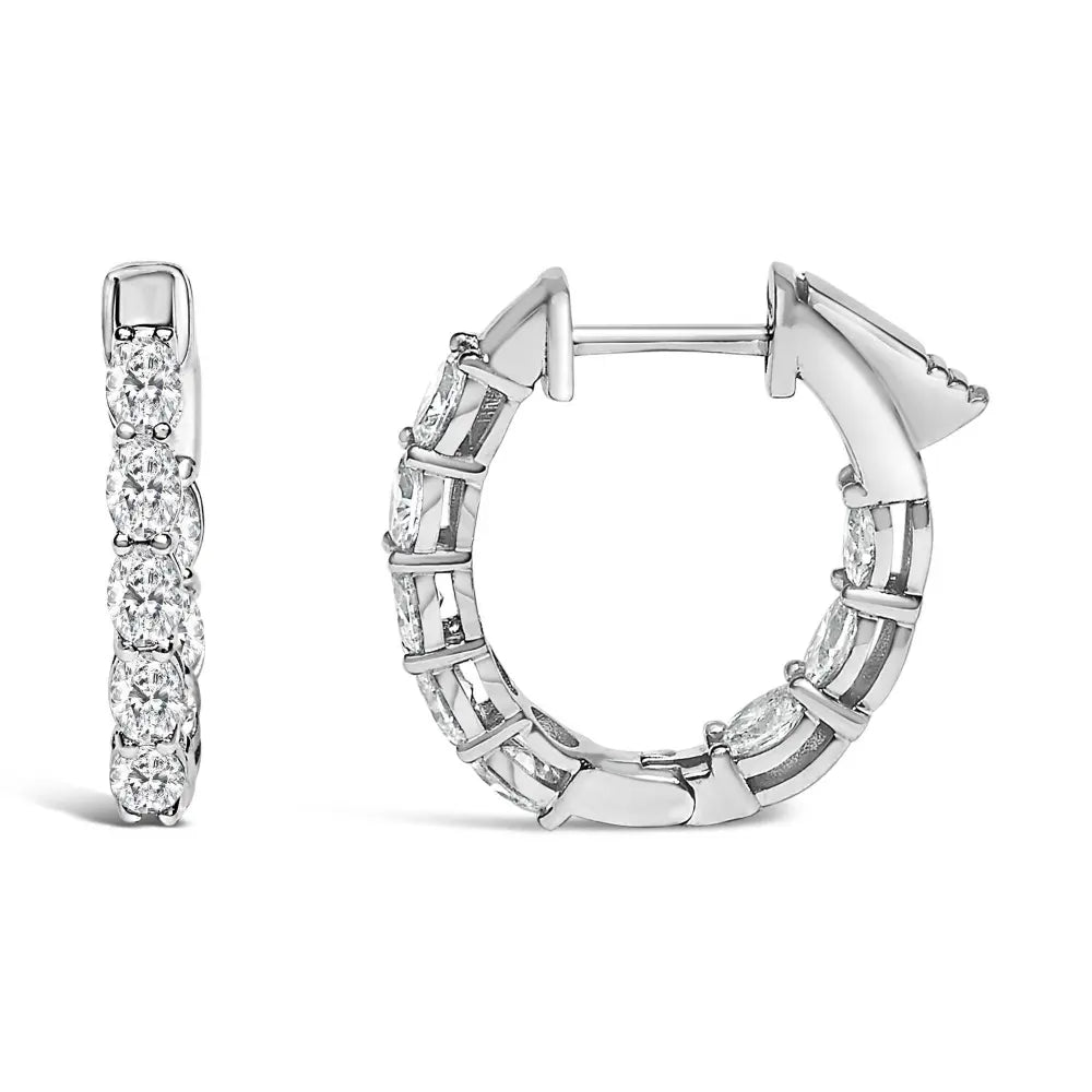 14K White Gold 2 3/4 Cttw Oval Cut Lab Grown Diamond Inside Out Hoop Earrings - Bijoux-NYC Direct