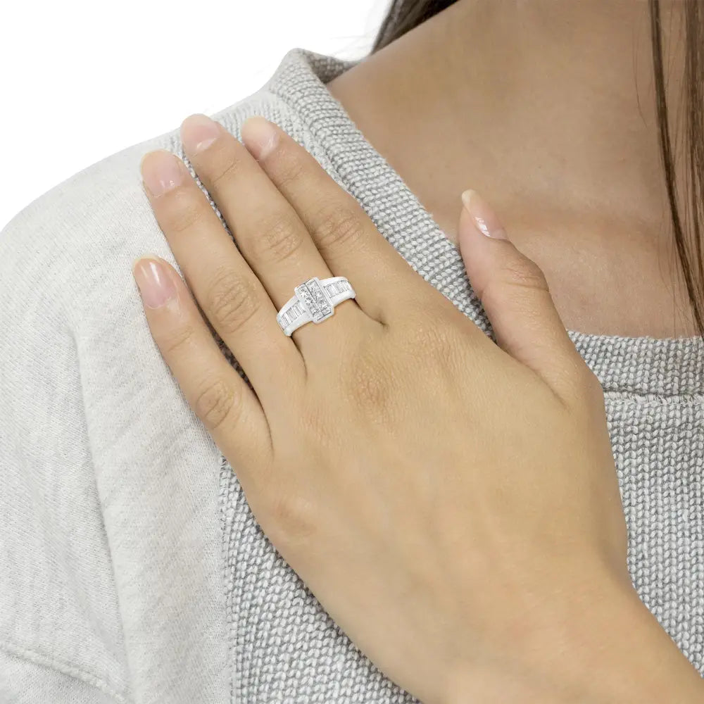 14k white gold 2 3/4 cttw princess and baguette diamond cocktail ring bijoux-nyc direct