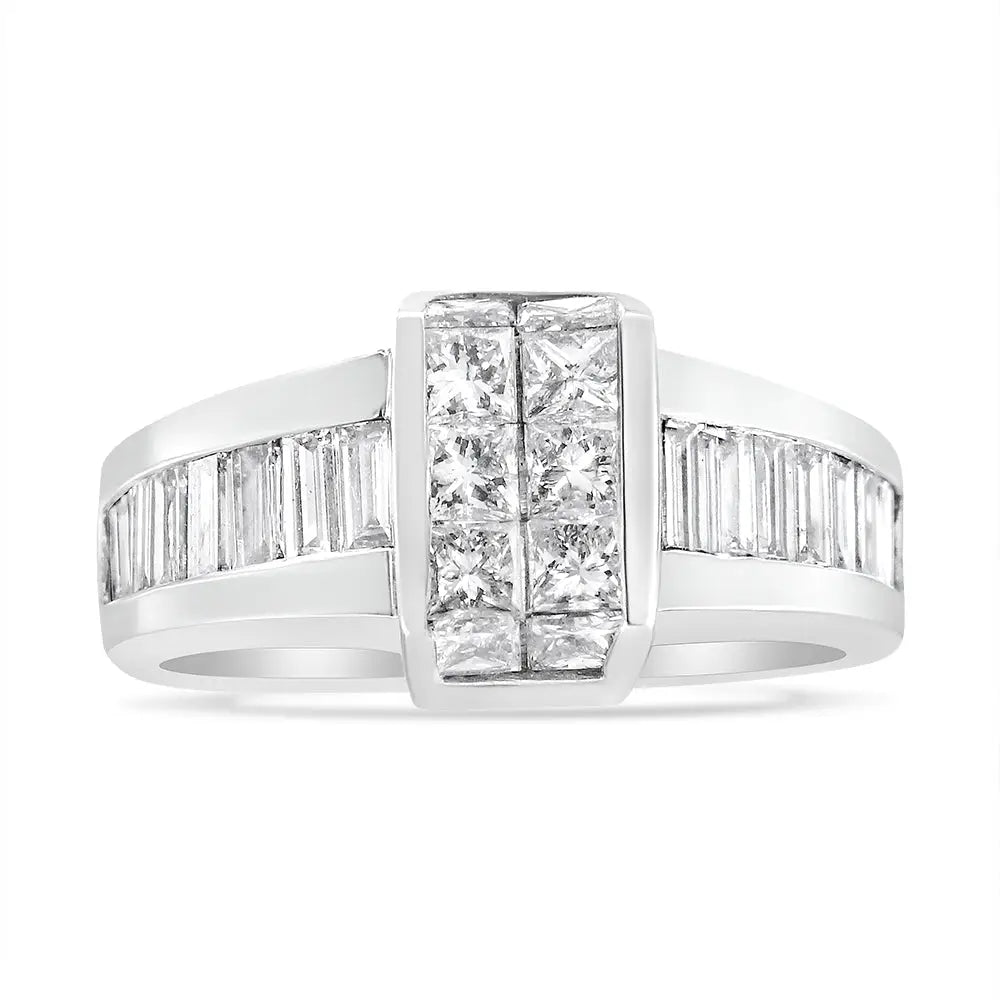 14k white gold 2 3/4 cttw princess and baguette diamond cocktail ring bijoux-nyc direct