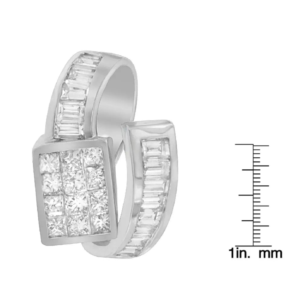 14K White Gold 2 cttw Princess and Baguette Cut Diamond Double Loop Pendant Necklace (G-H, VS1-VS2) - Bijoux-NYC Direct