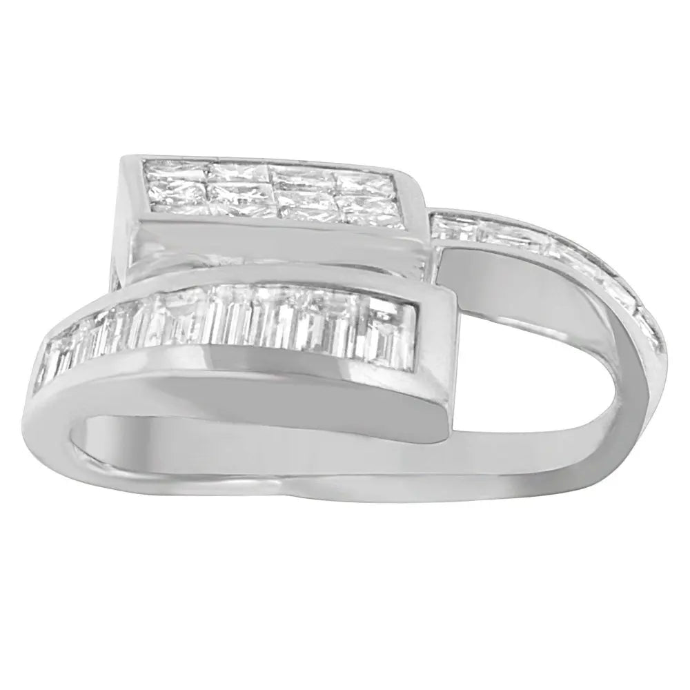 14K White Gold 2 cttw Princess and Baguette Cut Diamond Double Loop Pendant Necklace (G-H, VS1-VS2) - Bijoux-NYC Direct