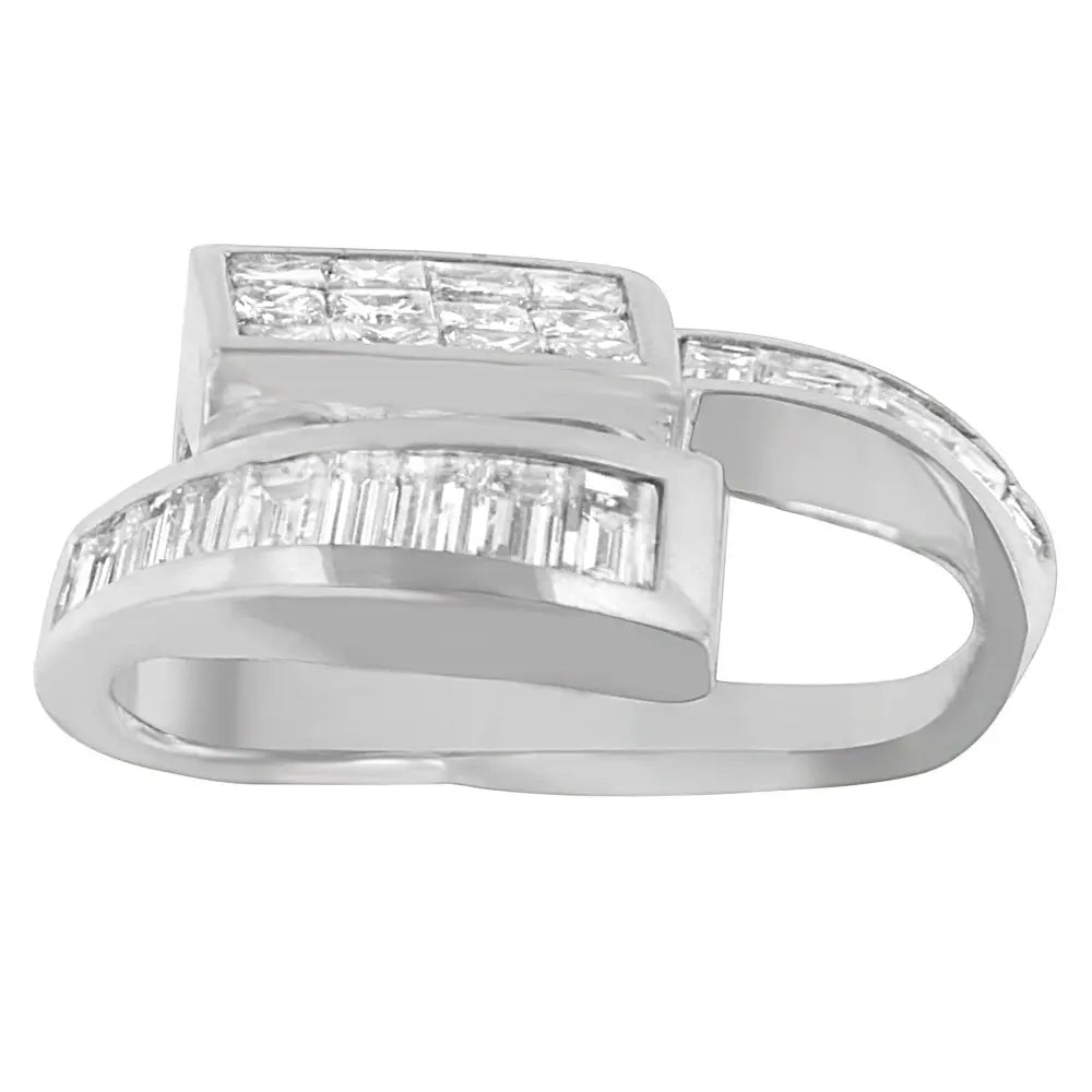 14k white gold 2 cttw princess and baguette diamond double loop necklace bijoux-nyc direct