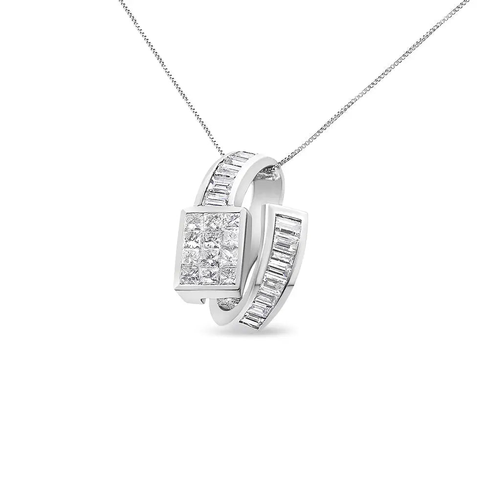 14k white gold 2 cttw princess and baguette diamond double loop necklace bijoux-nyc direct