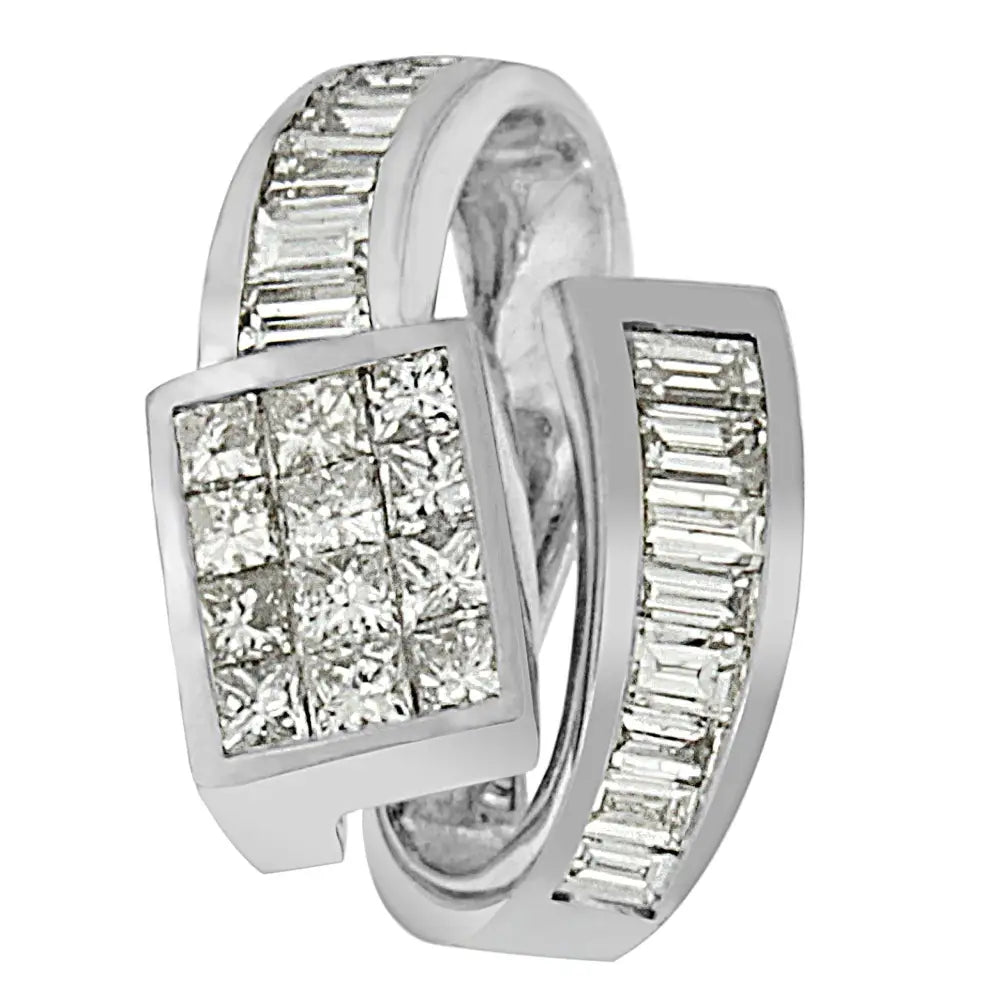 14k white gold 2 cttw princess and baguette diamond double loop necklace bijoux-nyc direct