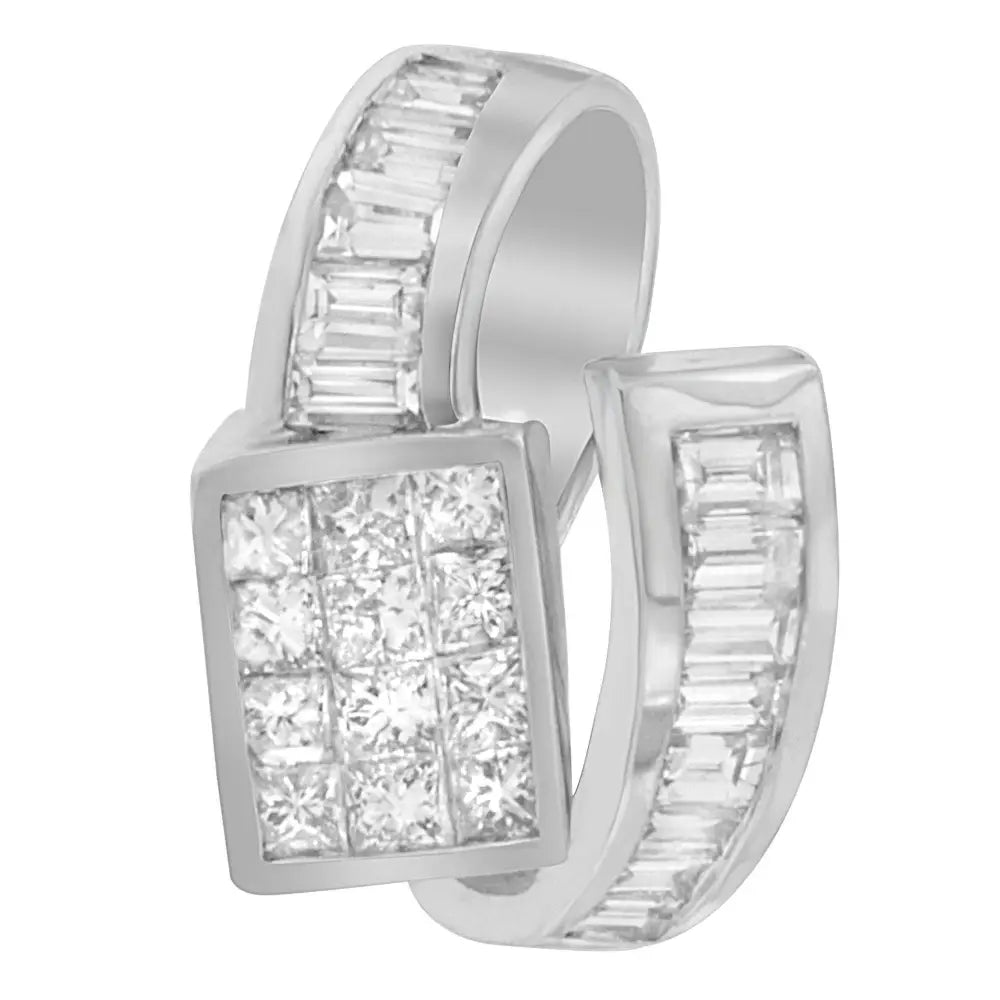 14k white gold 2 cttw princess and baguette diamond double loop necklace bijoux-nyc direct