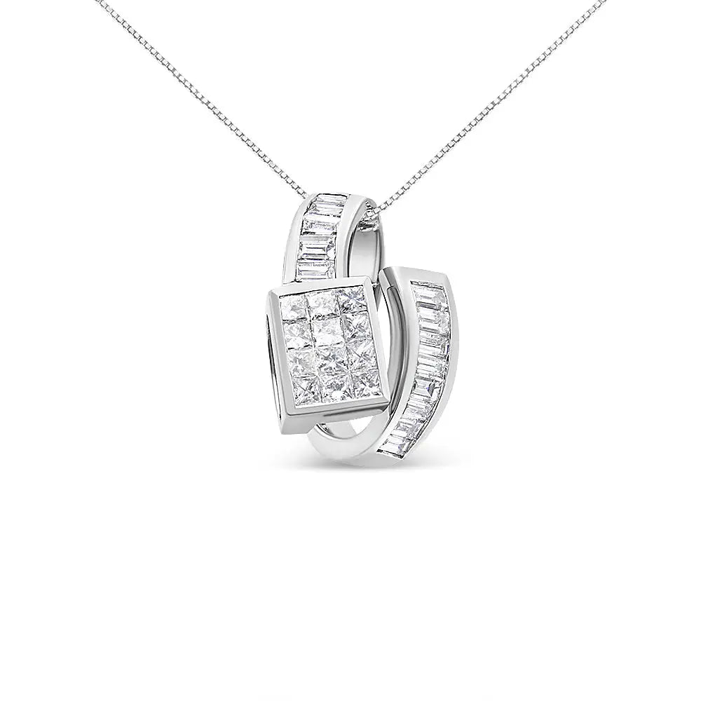 14k white gold 2 cttw princess and baguette diamond double loop necklace bijoux-nyc direct
