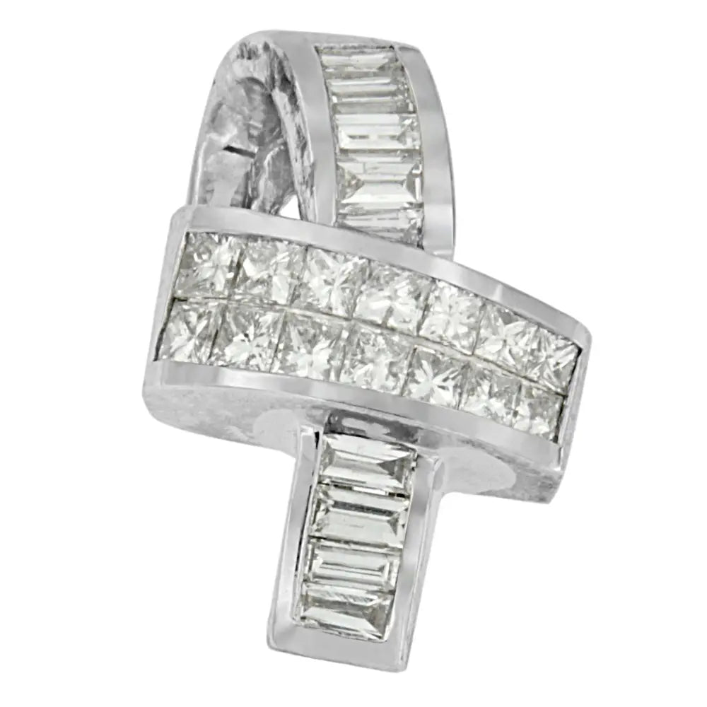 14k white gold 2 cttw diamond ribbon pendant necklace bijoux-nyc direct