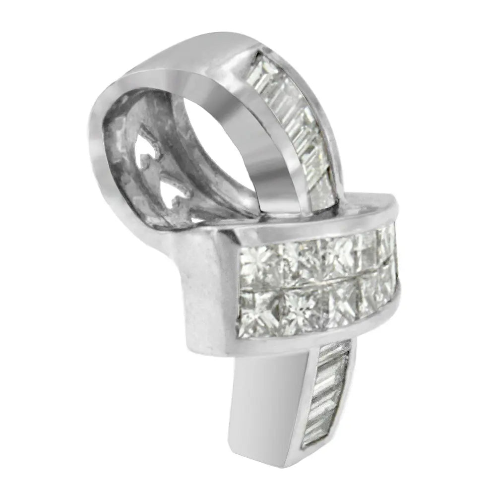 14K White Gold 2 cttw Princess and Baguette Cut Diamond Ribbon Pendant Necklace (H-I, SI-SI2) - Bijoux-NYC Direct