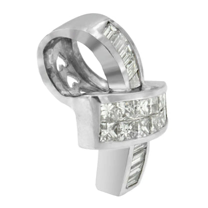 14K White Gold 2 cttw Princess and Baguette Cut Diamond Ribbon Pendant Necklace (H-I, SI-SI2) - Bijoux-NYC Direct