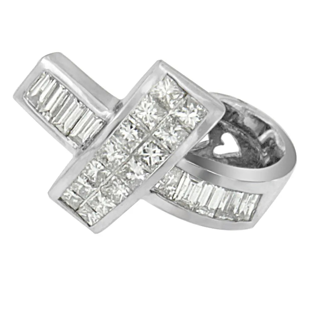 14K White Gold 2 cttw Princess and Baguette Cut Diamond Ribbon Pendant Necklace (H-I, SI-SI2) - Bijoux-NYC Direct