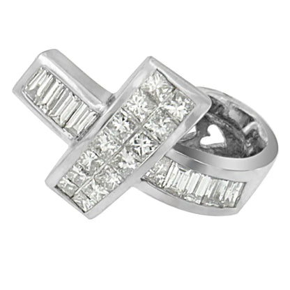 14K White Gold 2 cttw Princess and Baguette Cut Diamond Ribbon Pendant Necklace (H-I, SI-SI2) - Bijoux-NYC Direct