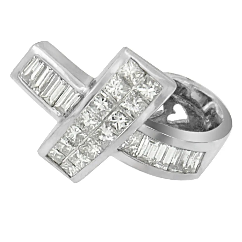 14k white gold 2 cttw diamond ribbon pendant necklace bijoux-nyc direct
