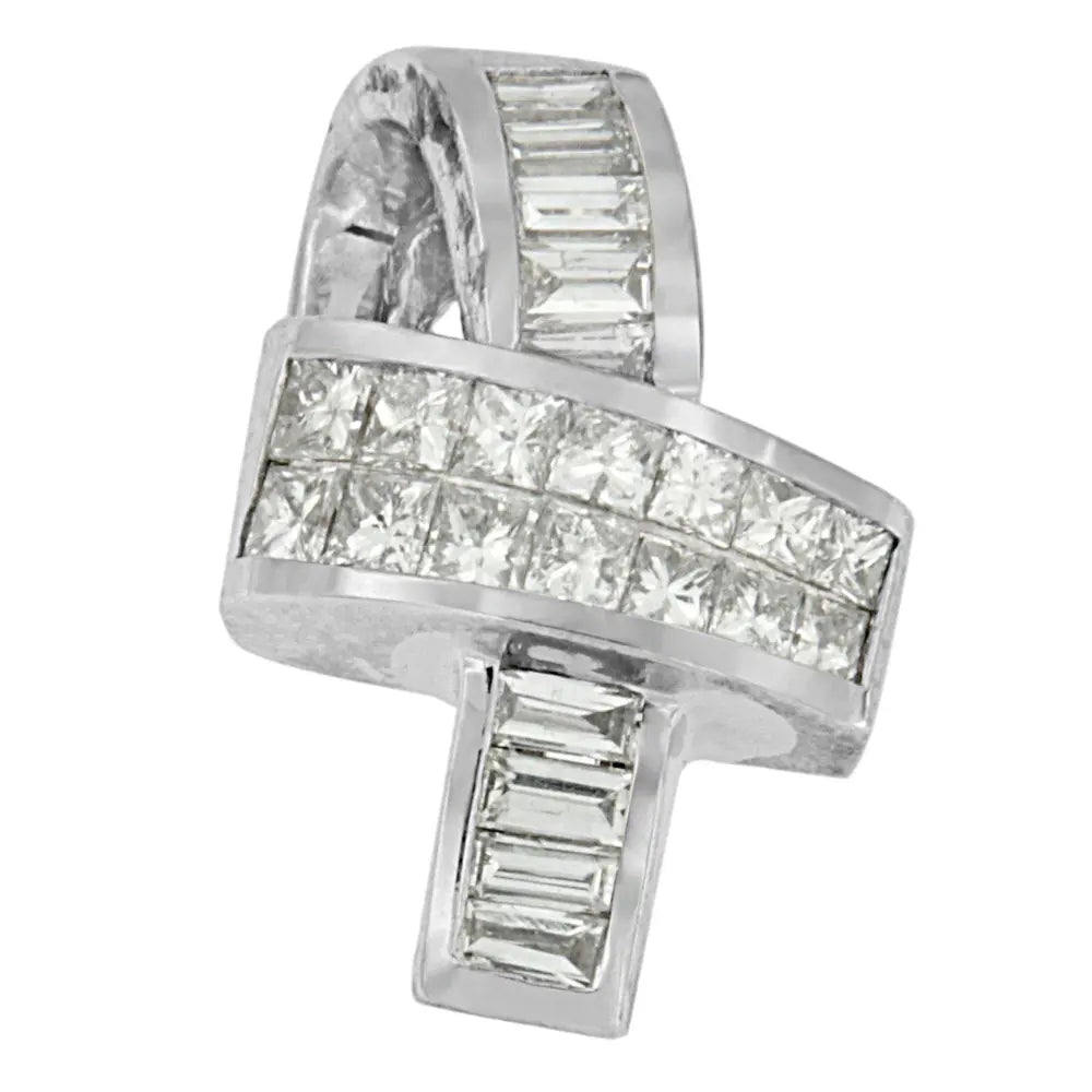 14K White Gold 2 cttw Princess and Baguette Cut Diamond Ribbon Pendant Necklace (H-I, SI-SI2) - Bijoux-NYC Direct
