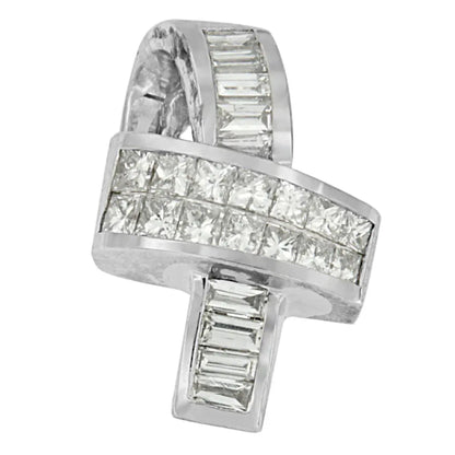 14K White Gold 2 cttw Princess and Baguette Cut Diamond Ribbon Pendant Necklace (H-I, SI-SI2) - Bijoux-NYC Direct