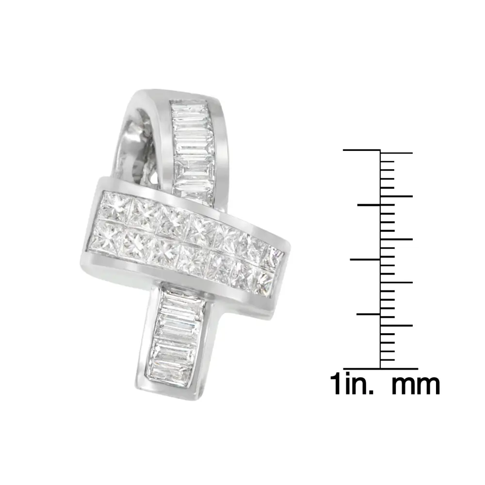 14K White Gold 2 cttw Princess and Baguette Cut Diamond Ribbon Pendant Necklace (H-I, SI-SI2) - Bijoux-NYC Direct