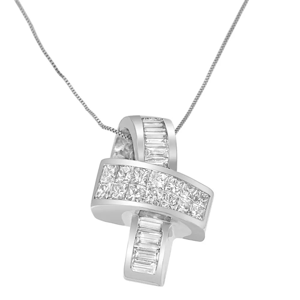 14k white gold 2 cttw diamond ribbon pendant necklace bijoux-nyc direct