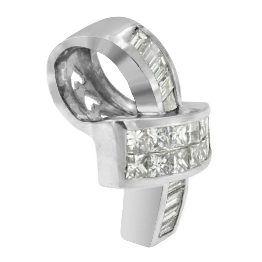 14k white gold 2 cttw diamond ribbon pendant necklace bijoux-nyc direct
